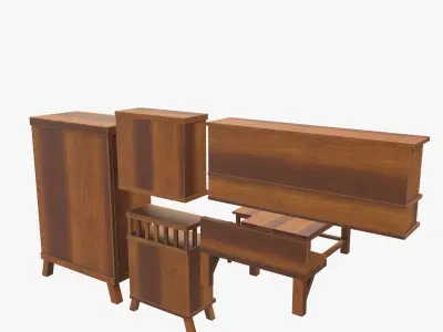 furniture set of wooden 3D model