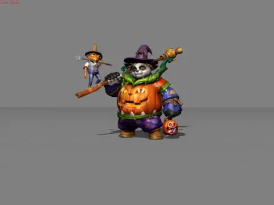 Akai Pumpkin Brawler Low-poly 3D model