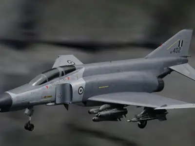 F4 Phantom 2 -Grey Texture-Fully Rigged-Changeble Decal -Texts Low-poly 3D model