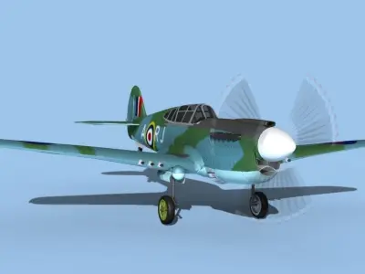 Curtiss P-40F Tomahawk V06 RAF 3D model