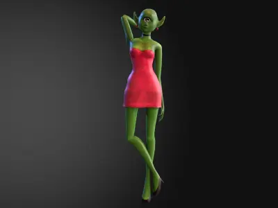 green alien girl rigged low poly Low-poly 3D model