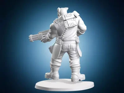 Mutant Mercenary Heavy Gunner with Gatling Minigun Sci-Fi Miniat 3D print model