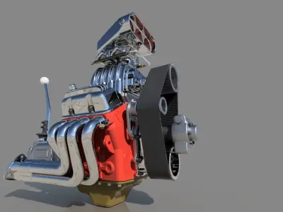 Cartoon V8 HotRod engine 3D model