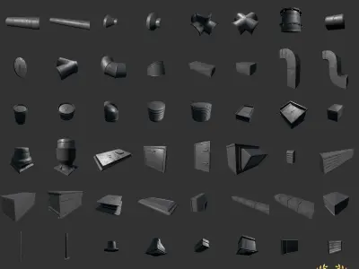 ultimate air ducts modular system 60 elements lowpoly Low-poly 3D model
