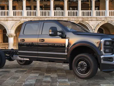 Four Doors Black Chassis Cab Rigged for Cinema 4D 3D model