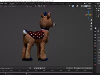 Cute Deer Tedy Bear Toy Low-poly 3D model purchase