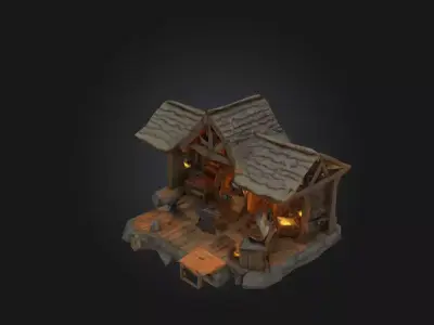 Stylized Medieval Blacksmith Workshop 3D Model Low-poly 3D model