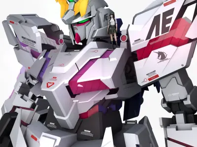 Mobile Suit Gundam RX-0 Unicorn Destroy Mode Low-poly 3D model