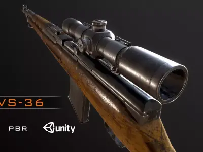 AVS-36 USSR SOVIET WW2 RIFLE WTH SCOPE PBR Low-poly 3D model