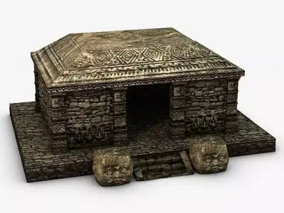 Ancient stone temple ruins Low-poly 3D model