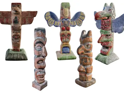 Totem Poles Bundle - Photorealistic Low-poly 3D Model Collection 