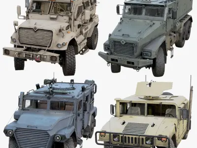 4 Armored Military Cars with Interior Realtime Pack