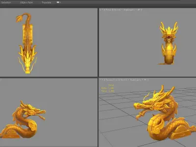 Cartoon Golden Dragon Sculpture Low-poly 3D model