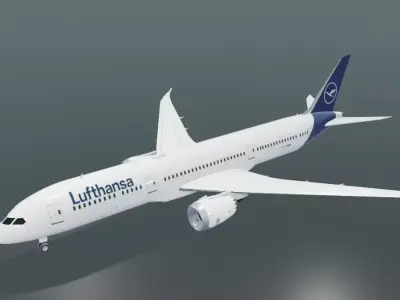 Lufthansa Boeing 787-9 Dreamliner low poly 3D model Low-poly 3D model