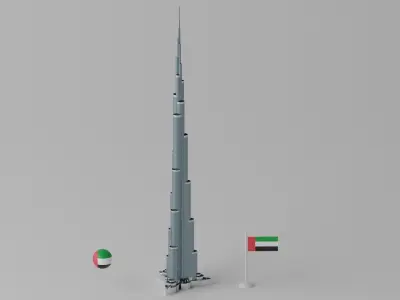 Burj Khalifa Dubai Tower 2 Low-poly 3D model