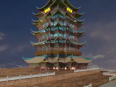 Chinese yellow crane tower 3D model