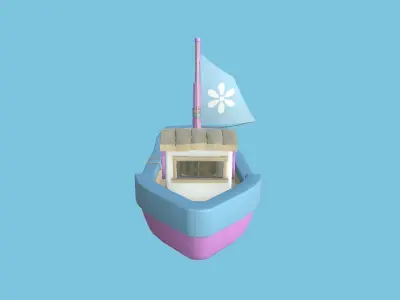 Cartoon Boat 05 - Pink Blue - Low Poly Ship Low-poly 3D model