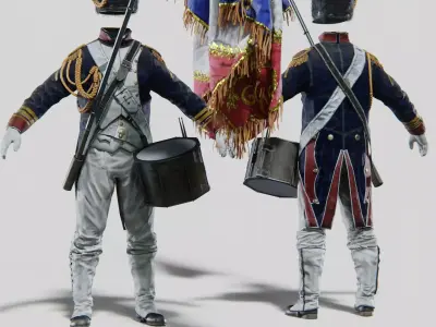  Soldier Napoleon Flag Support Rigged Low-poly 3D model