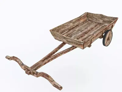 Wooden Old Horse Carriage Low-poly 3D model