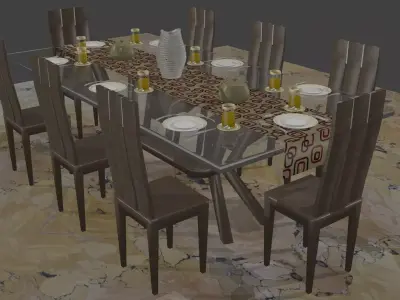 Modern dinning table set Free 3D model