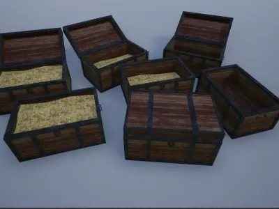 Lowpoly Animated Empty and Full Treasure Chests 2 Low-poly 3D model