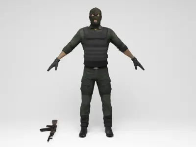 Mercenary 1 soldier holding gun Low-poly 3D model