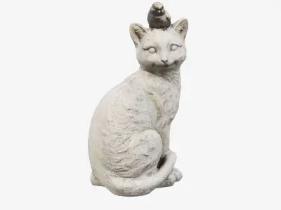 3D Scanned Cat Statue With A Bird Low-poly 3D model