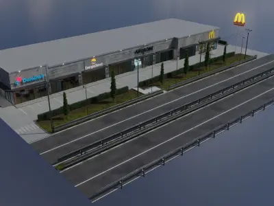 Strip mall shops 3D model