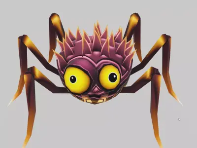 Pink Spider Insect Cartoon Parasite Lowpoly Low-poly 3D model