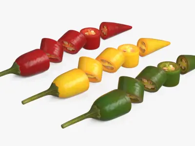 Chopped Chili Peppers with Seeds Set Mixed 3D model