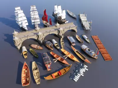 Wooden boat collection 4 3D model