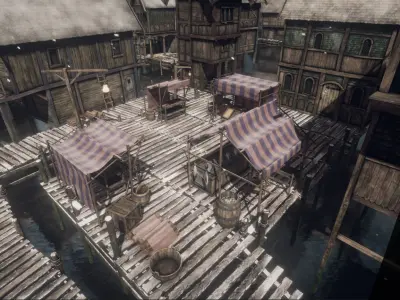 Medieval Lake Village stalls Low-poly 3D model