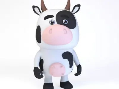 Cartoonish Humanoid Cow Character Low-poly 3D model