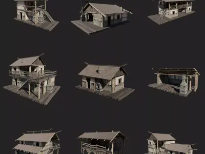 CRAFTSMAN WORKSHOP BUILDINGS WAREHOUSE STORE SMITHY COLLECTION Low-poly 3D model