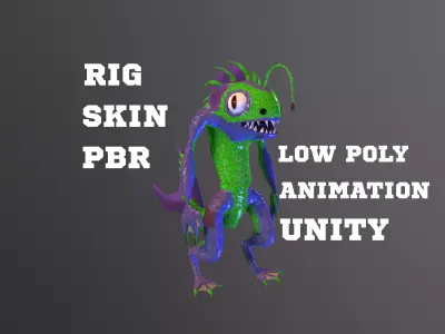 Sea monster man game ready low poly pbr 3d model Low-poly 3D model