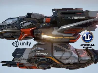 Corvette Spaceship - game model Low-poly 3D model