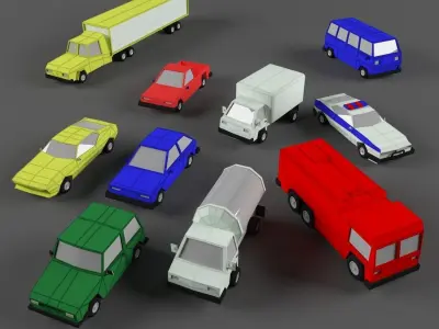 car 10 items Low-poly 3D model