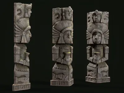 Statue Aztec medicine man Low-poly 3D model