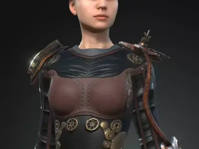 Steampunk rigged character Low-poly 3D model 2