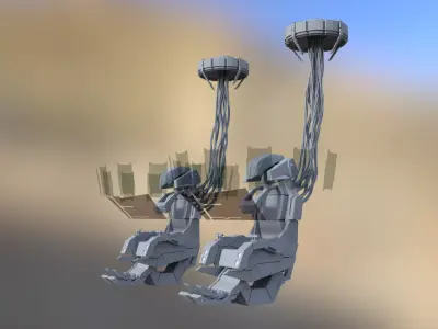 Lowpoly Sci-fi Cockpit-Twin Seat Cockpit Low-poly 3D model