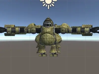 Robot-Heavy-cavalry spaceship with sun Low-poly 3D model