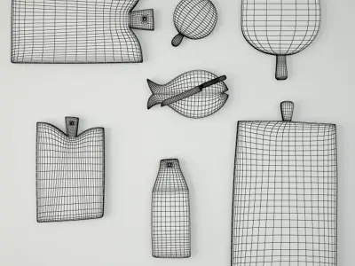 Antique Cutting Boards with Knife 2 3D model