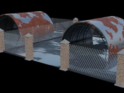 hangars metal structure with two roofs 3D model
