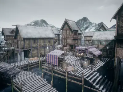 Medieval Lake Village UE4 Low-poly 3D model