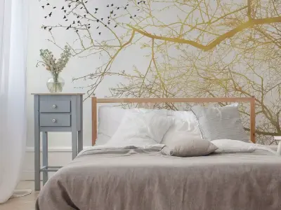 Golden Branches   Birds Mural Wallpaper  Texture