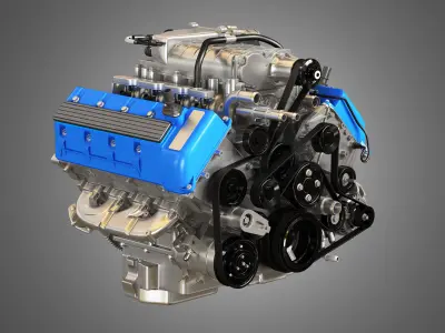 V8 supercharger Car Engine with Full Internal and External Parts 3D model