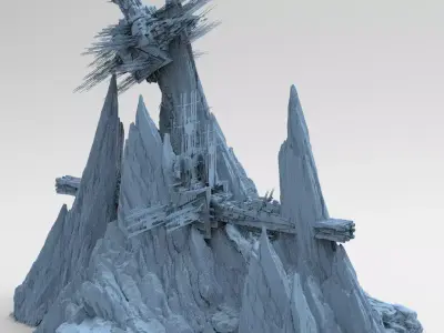 Spaceship cliff base 3 Models 3D model