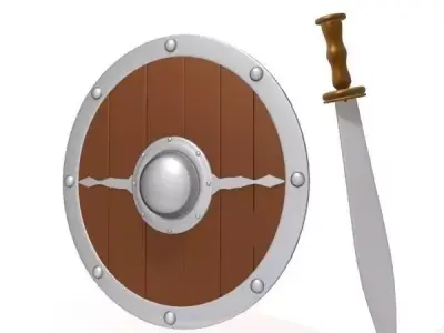 Medieval shield and sword 3D model