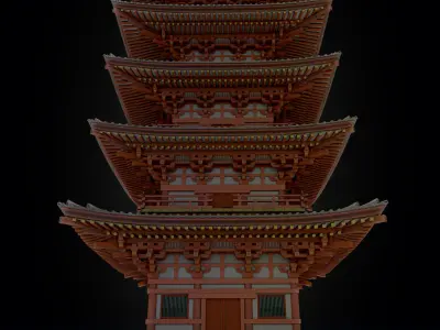 Japanese historic building-five-storied pagoda -gojunoto Low-poly 3D model