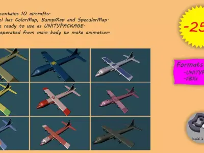 Aircraft military plane flying in sky Low-poly 3D model